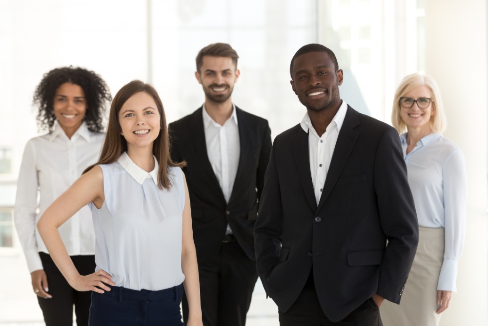 Portrait of smiling diverse work team